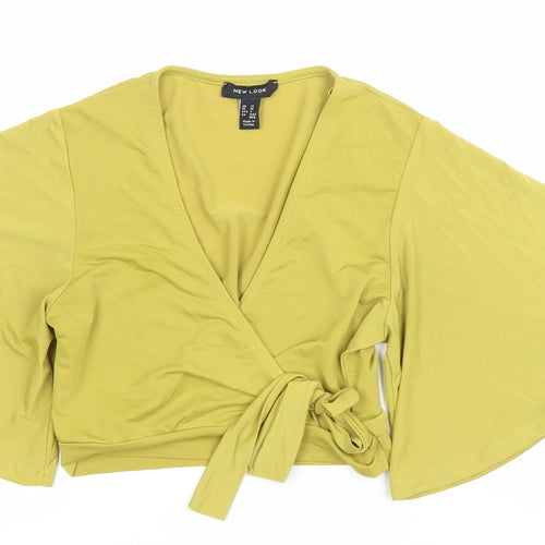 New Look Women’s Yellow Wrap Blouse UK 10 Kimono Sleeve V-Neck