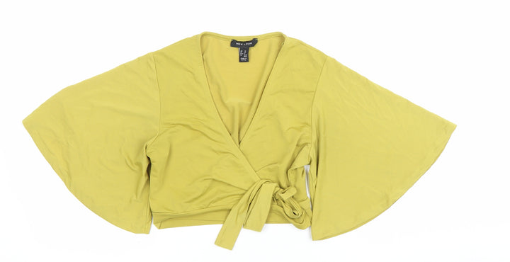 New Look Women’s Yellow Wrap Blouse UK 10 Kimono Sleeve V-Neck