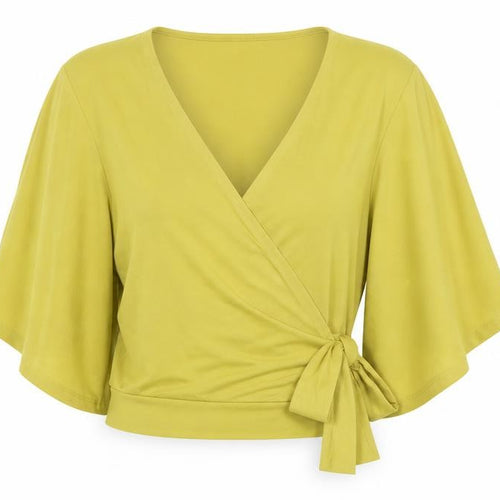 New Look Women’s Yellow Wrap Blouse UK 10 Kimono Sleeve V-Neck