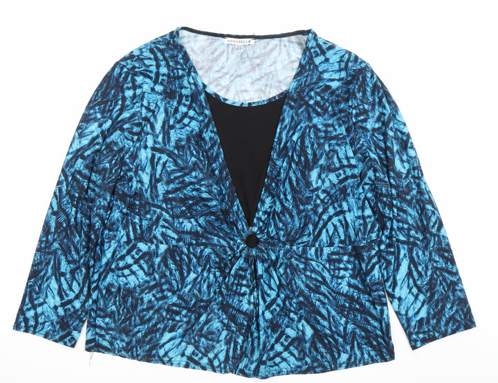 Annabelle Womens Blue Abstract V-Neck Tunic Blouse Size 20