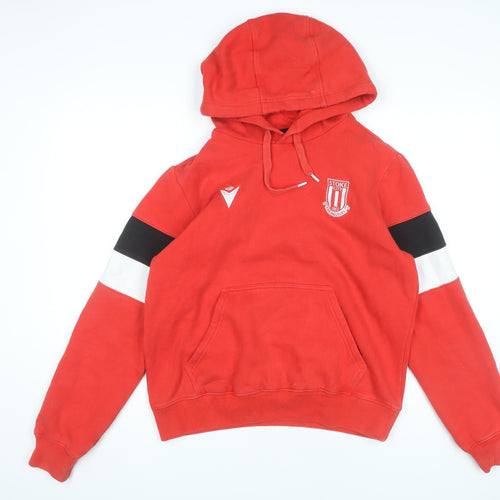 Macron Men’s Red Pullover Hoodie M Stoke City Football Logo Fleece