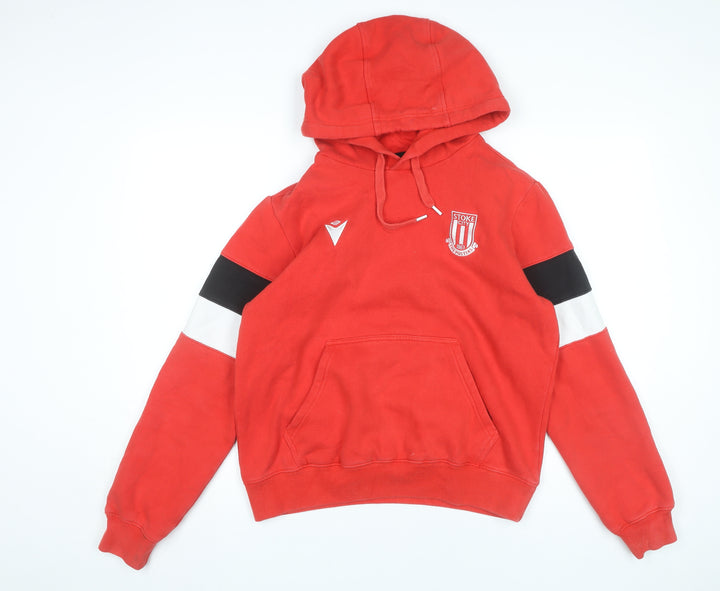 Macron Men’s Red Pullover Hoodie M Stoke City Football Logo Fleece
