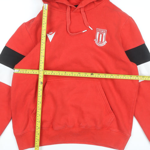 Macron Men’s Red Pullover Hoodie M Stoke City Football Logo Fleece