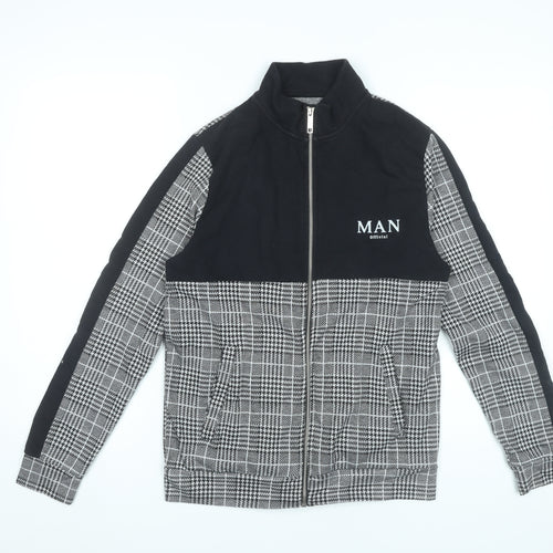 boohooMAN Men's Black Grey Check Full Zip Sweatshirt Size S