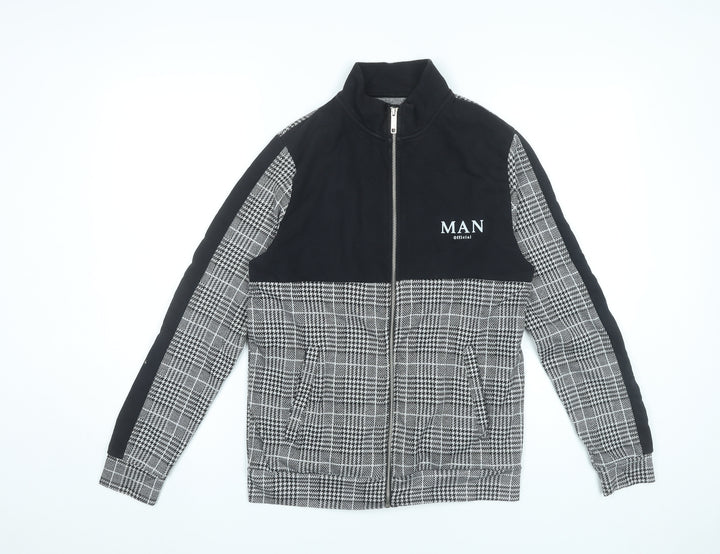 boohooMAN Men's Black Grey Check Full Zip Sweatshirt Size S