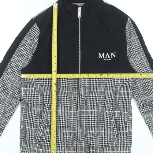 boohooMAN Men's Black Grey Check Full Zip Sweatshirt Size S