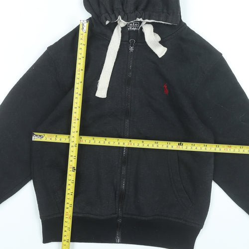 Ralph Lauren Boys Black Full Zip Hoodie 7-8 Years Cotton Polyester Logo