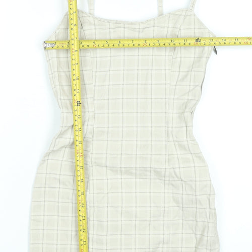 H&M Women Beige Check Bodycon Dress Size 6 Cotton Blend Sleeveless
