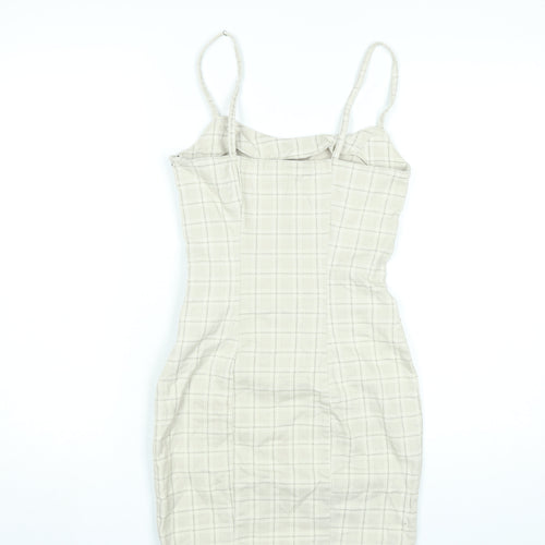 H&M Women Beige Check Bodycon Dress Size 6 Cotton Blend Sleeveless