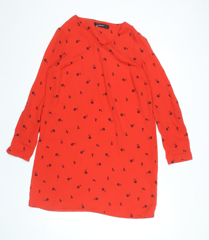 Vero Moda Women’s Red Floral Shift Dress Size M Knee Length Long Sleeve