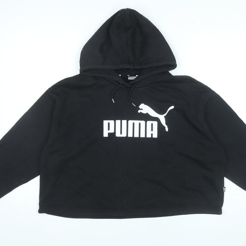 Puma Womens Black Pullover Hoodie L Cotton Blend Logo Sportswear
