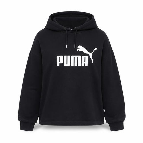 Puma Womens Black Pullover Hoodie L Cotton Blend Logo Sportswear