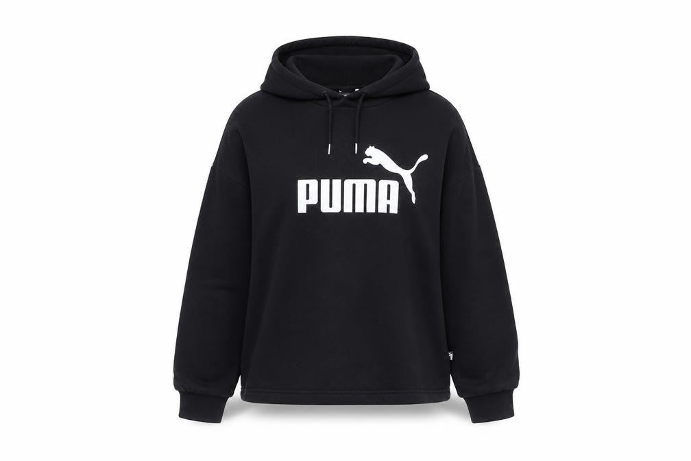 Puma Womens Black Pullover Hoodie L Cotton Blend Logo Sportswear