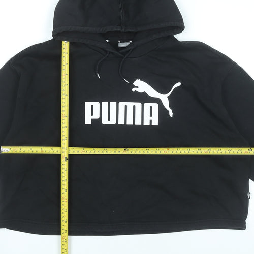 Puma Womens Black Pullover Hoodie L Cotton Blend Logo Sportswear