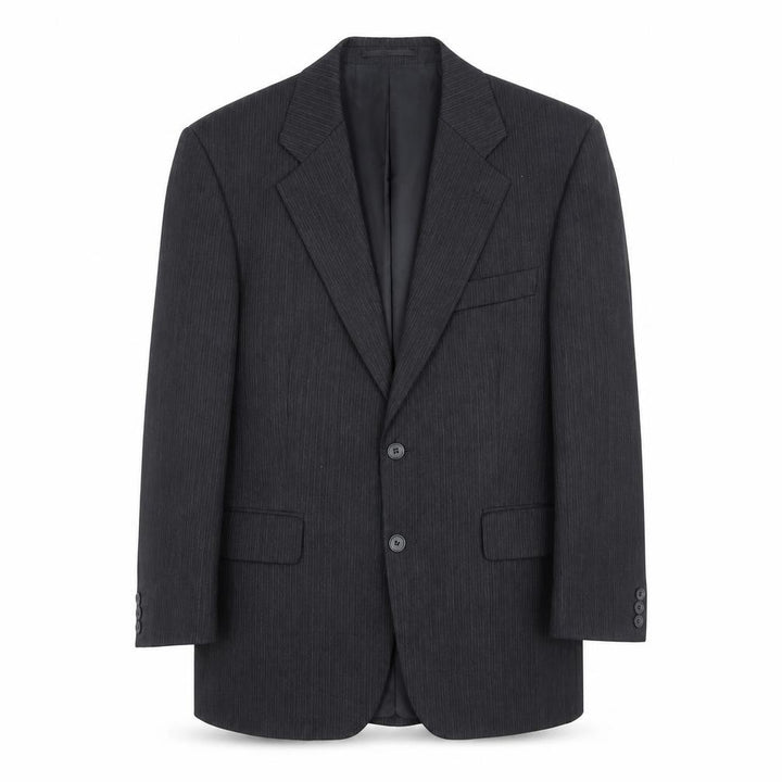 Front view of Centaur Men’s Black Pinstripe Wool Blend Blazer Jacket 40 Short Classic Formal