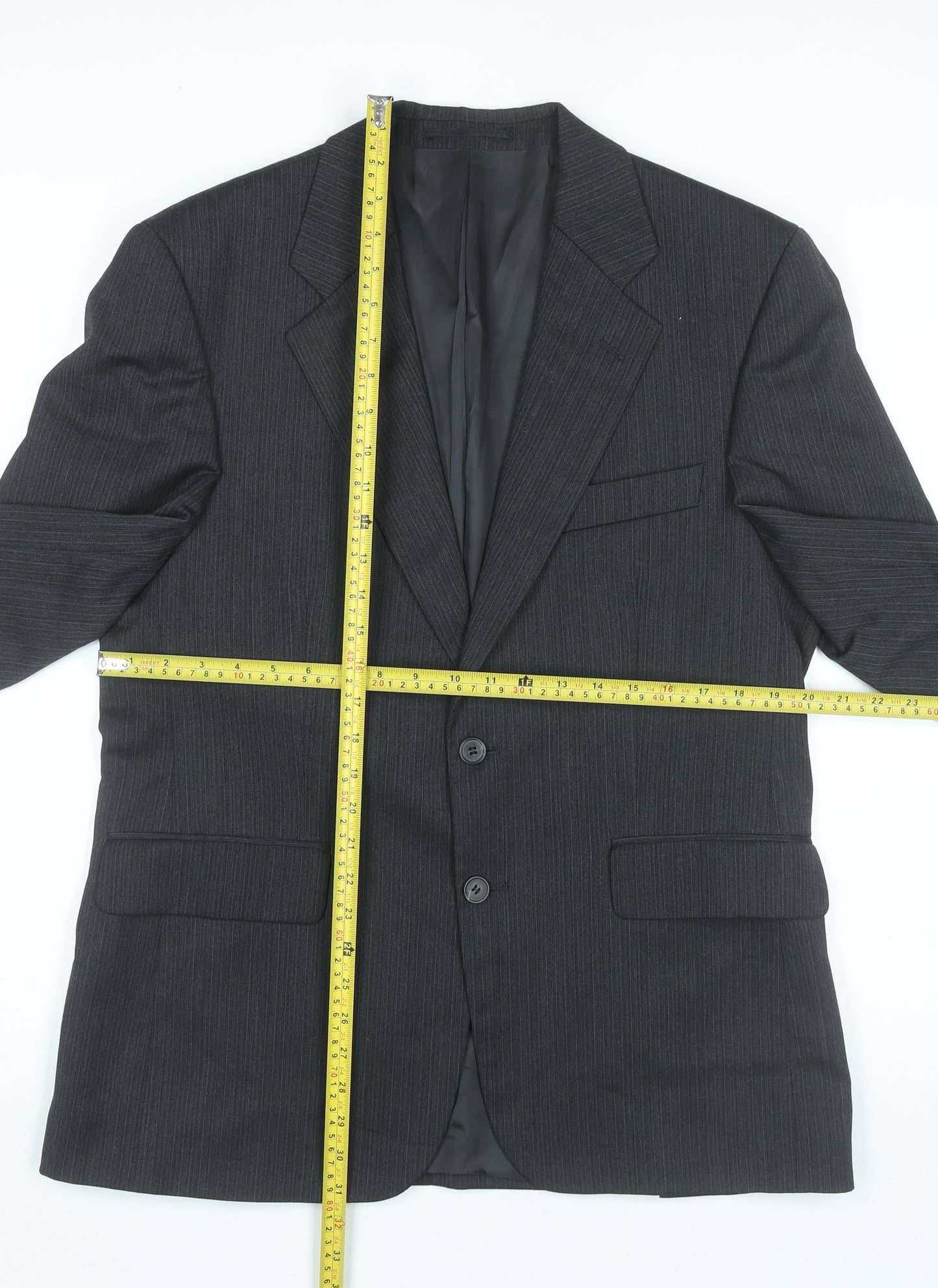 Centaur Men’s Black Pinstripe Wool Blend Blazer Jacket 40 Short Classic Formal