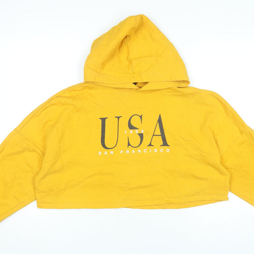 H&M Divided Women’s Yellow Hoodie L Hooded USA Print Pullover