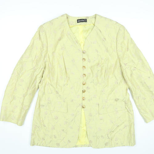 Sporting Women’s Yellow Floral Blazer Jacket Size 14 Viscose Acetate