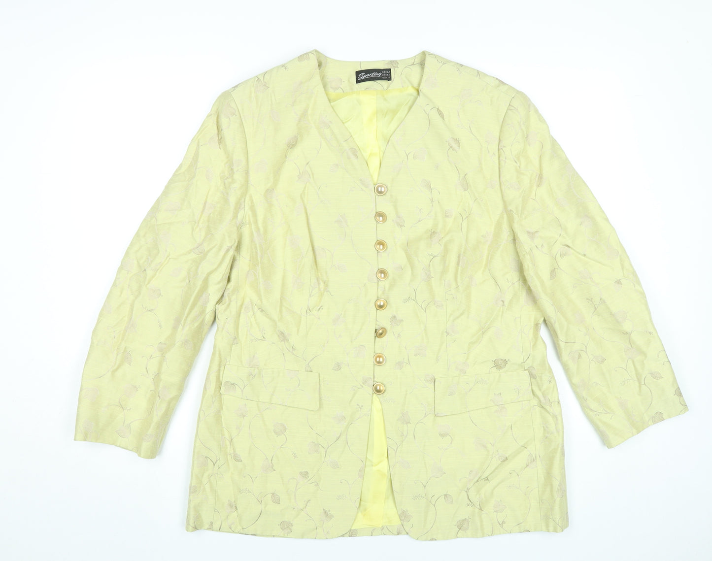 Sporting Women’s Yellow Floral Blazer Jacket Size 14 Viscose Acetate