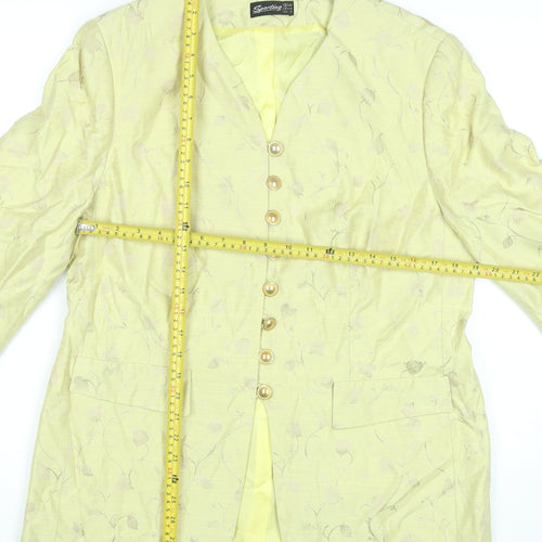 Sporting Women’s Yellow Floral Blazer Jacket Size 14 Viscose Acetate
