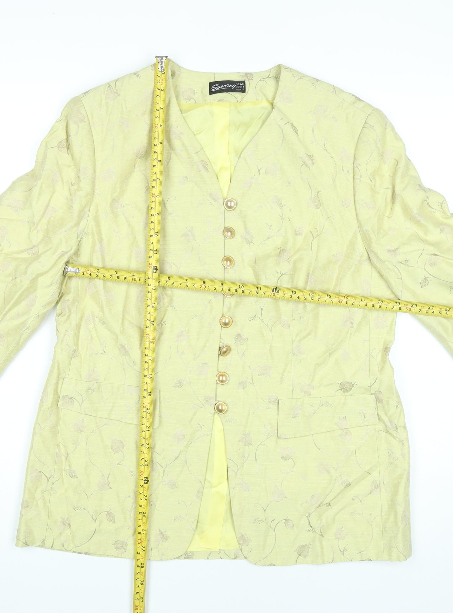 Sporting Women’s Yellow Floral Blazer Jacket Size 14 Viscose Acetate