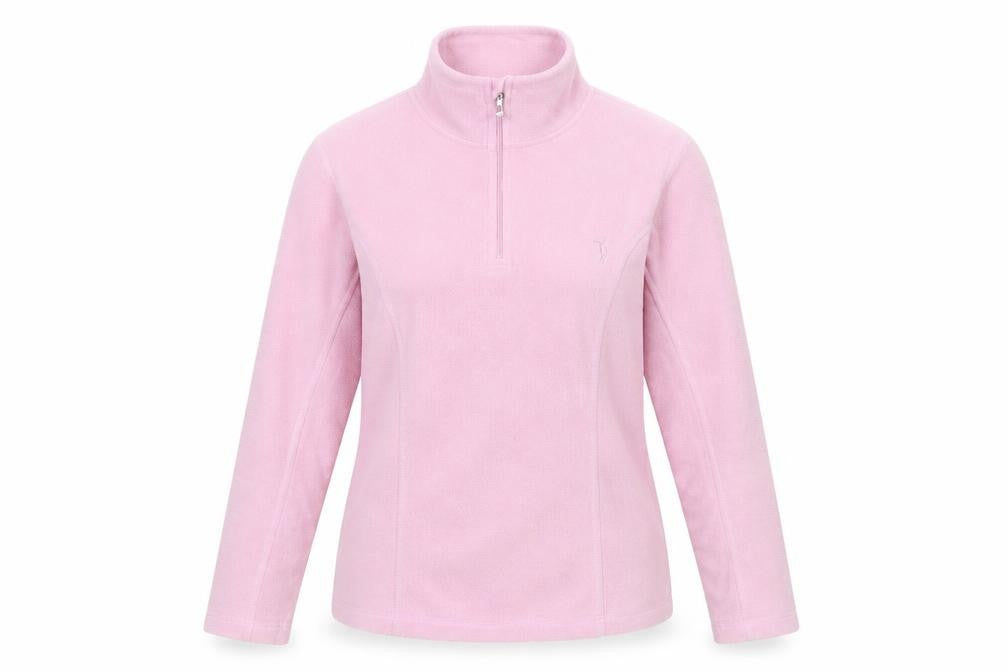 Front view of Daily Women Pink Fleece Pullover Sweatshirt S 1/4 Zip Lightweight