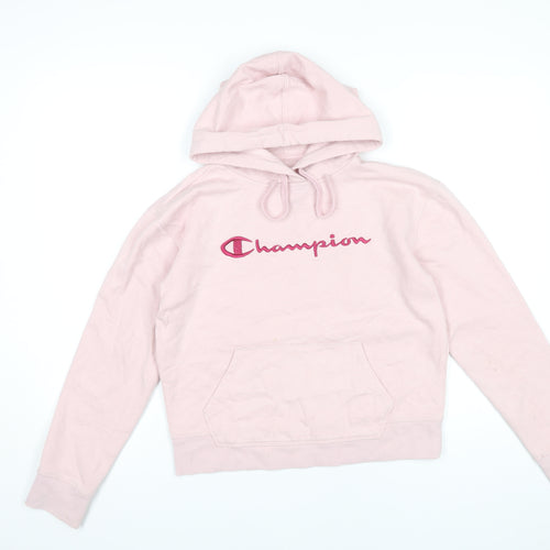 Champion Womens Pink Hoodie Sweatshirt Small Logo Embroidered