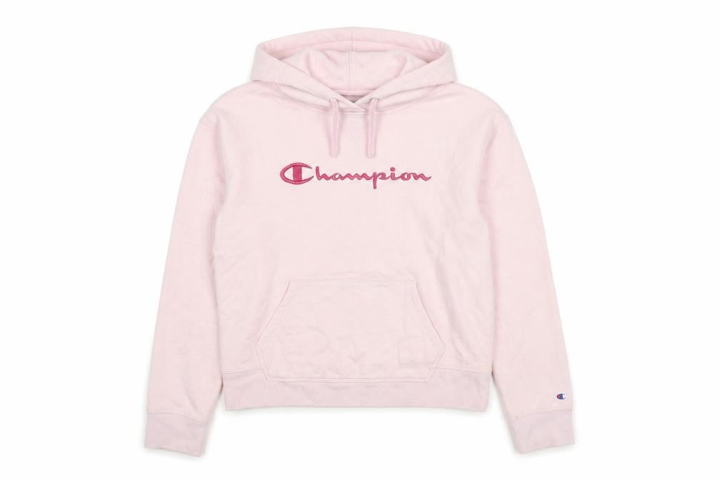 Champion Womens Pink Hoodie Sweatshirt Small Logo Embroidered
