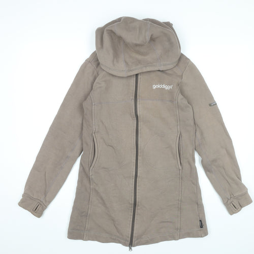 Golddigga Womens Beige Full Zip Hoodie Sweatshirt Size S 100% Cotton