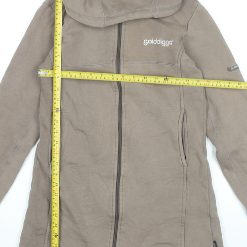 Golddigga Womens Beige Full Zip Hoodie Sweatshirt Size S 100% Cotton