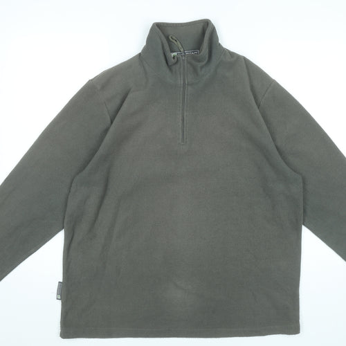 Mountain Essentials Mens Green Fleece Sweatshirt L 1/2 Zip Outdoor Hiking
