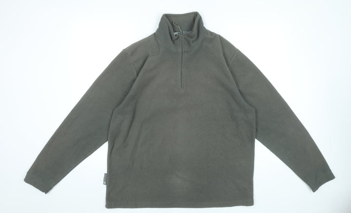 Mountain Essentials Mens Green Fleece Sweatshirt L 1/2 Zip Outdoor Hiking