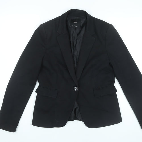 MNG Women's Black Size 12 Regular Fit One Button Blazer Jacket