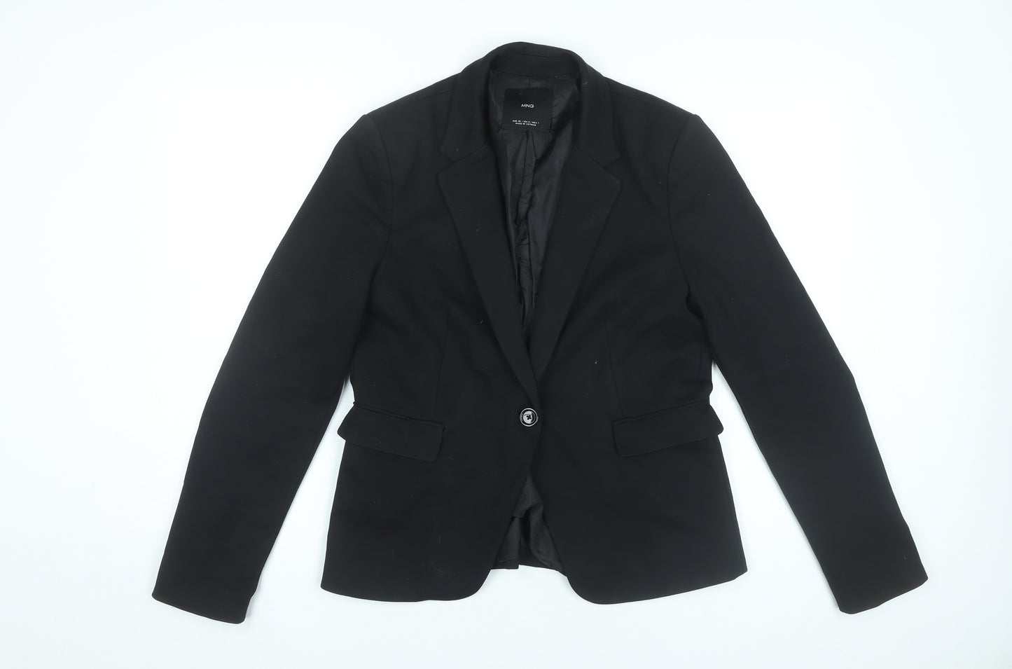 MNG Women's Black Size 12 Regular Fit One Button Blazer Jacket