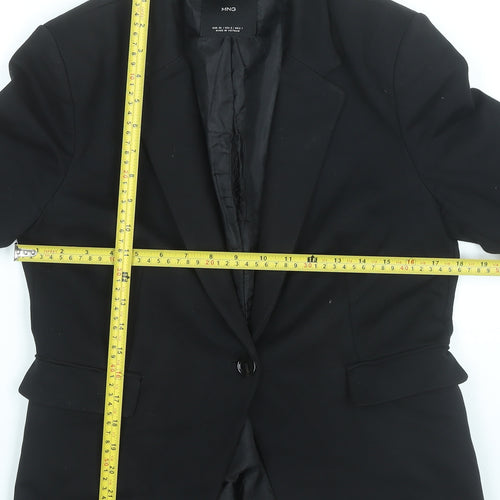 MNG Women's Black Size 12 Regular Fit One Button Blazer Jacket