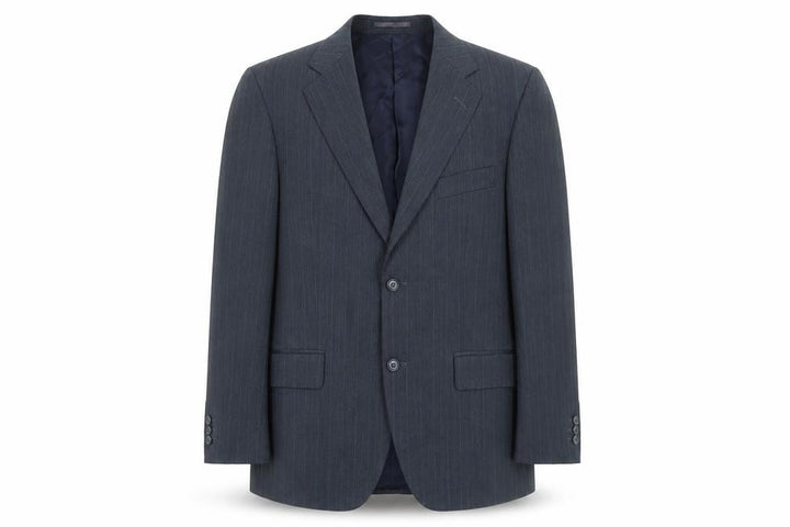 Front view of Sovereign Men’s Grey Pinstripe Wool Blend Blazer Jacket 40S