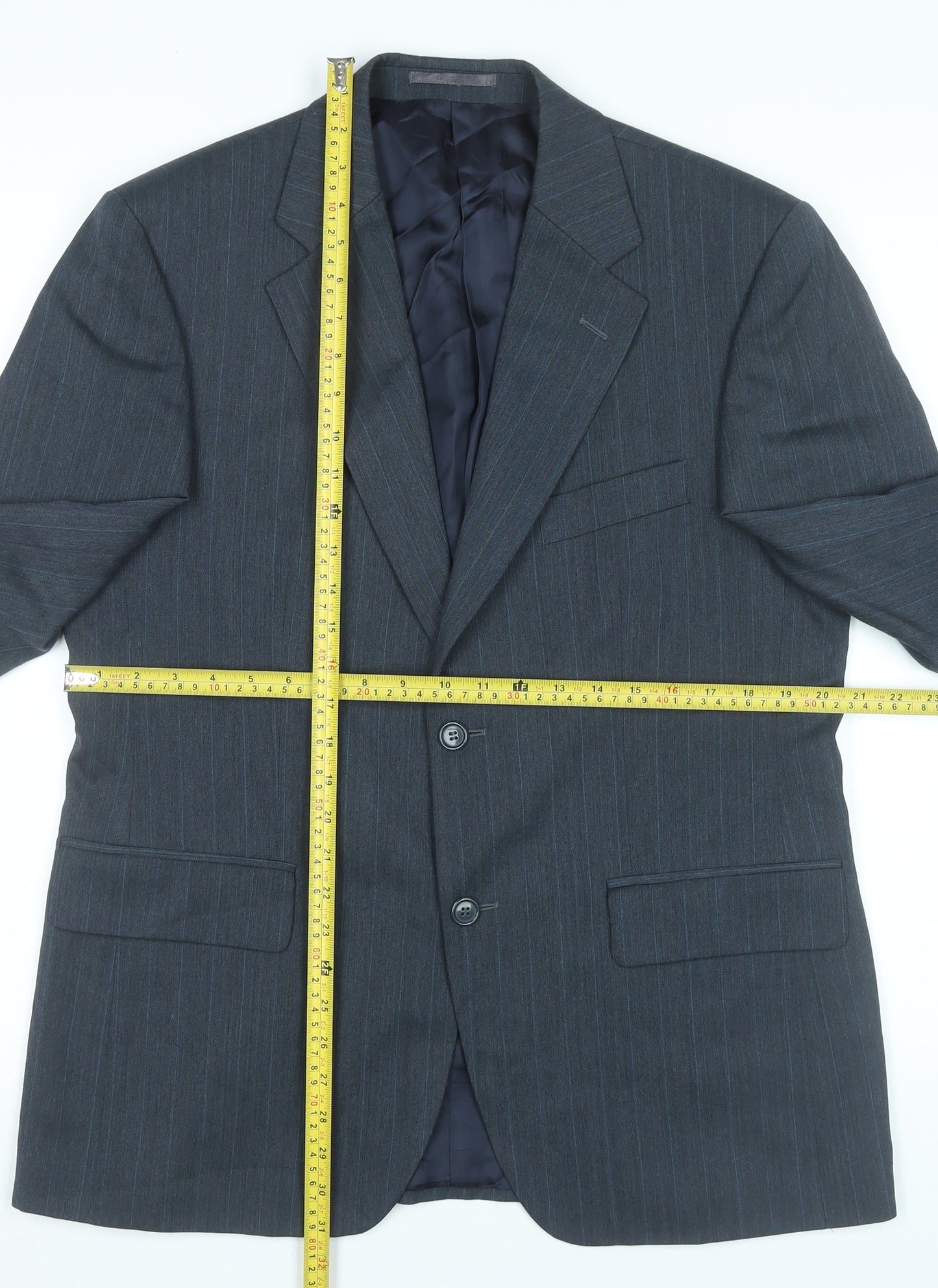Sovereign Men’s Grey Pinstripe Wool Blend Blazer Jacket 40S