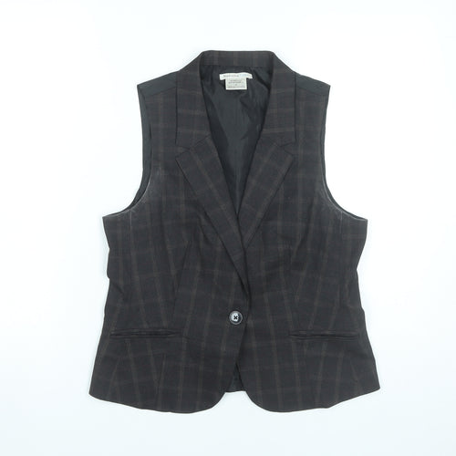 Van Heusen Women Brown Checked Sleeveless Blazer Vest M Workwear