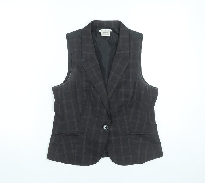 Van Heusen Women Brown Checked Sleeveless Blazer Vest M Workwear