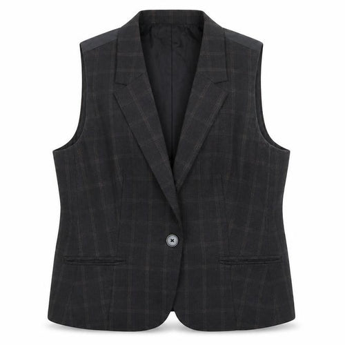Van Heusen Women Brown Checked Sleeveless Blazer Vest M Workwear
