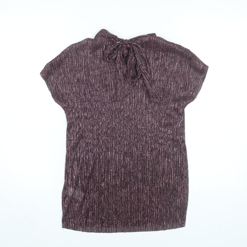 Next Women’s Purple Metallic High Neck Short Sleeve Blouse M