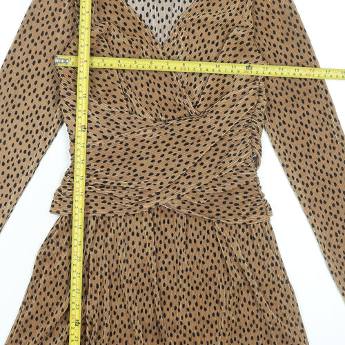 ASOS Women’s Brown Polka Dot Wrap Dress Size 8 Long Sleeve Short