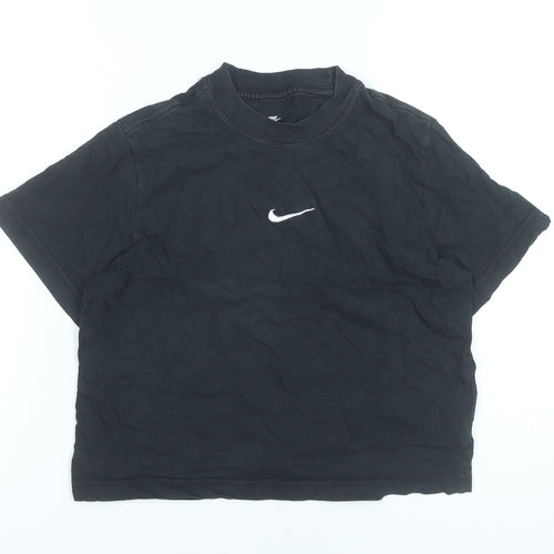Nike Girls Black Cotton T-Shirt Loose Fit Short Sleeve Size 146 Logo