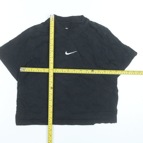 Nike Girls Black Cotton T-Shirt Loose Fit Short Sleeve Size 146 Logo