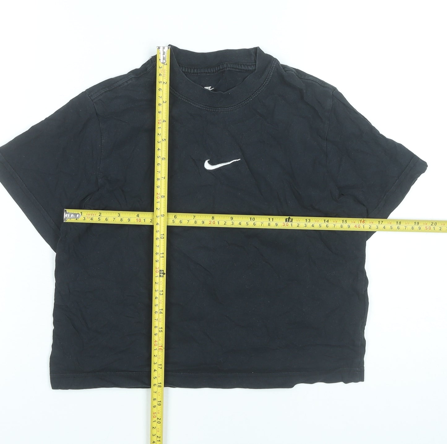 Nike Girls Black Cotton T-Shirt Loose Fit Short Sleeve Size 146 Logo