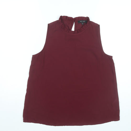 New Look Women's Red High Neck Ruffle Blouse Size 12 Sleeveless
