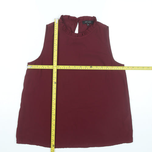 New Look Women's Red High Neck Ruffle Blouse Size 12 Sleeveless