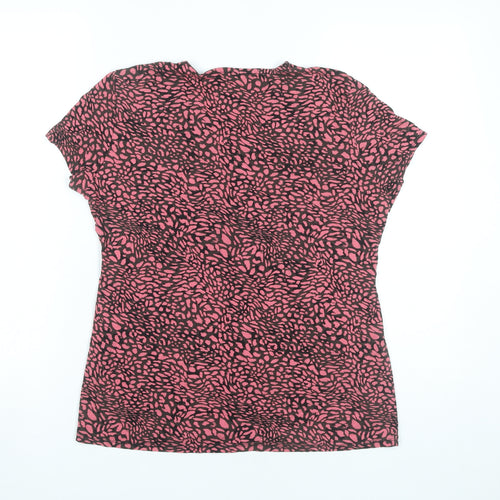 Wallis Womens Pink Animal Print Blouse UK 14 V-Neck Short Sleeve