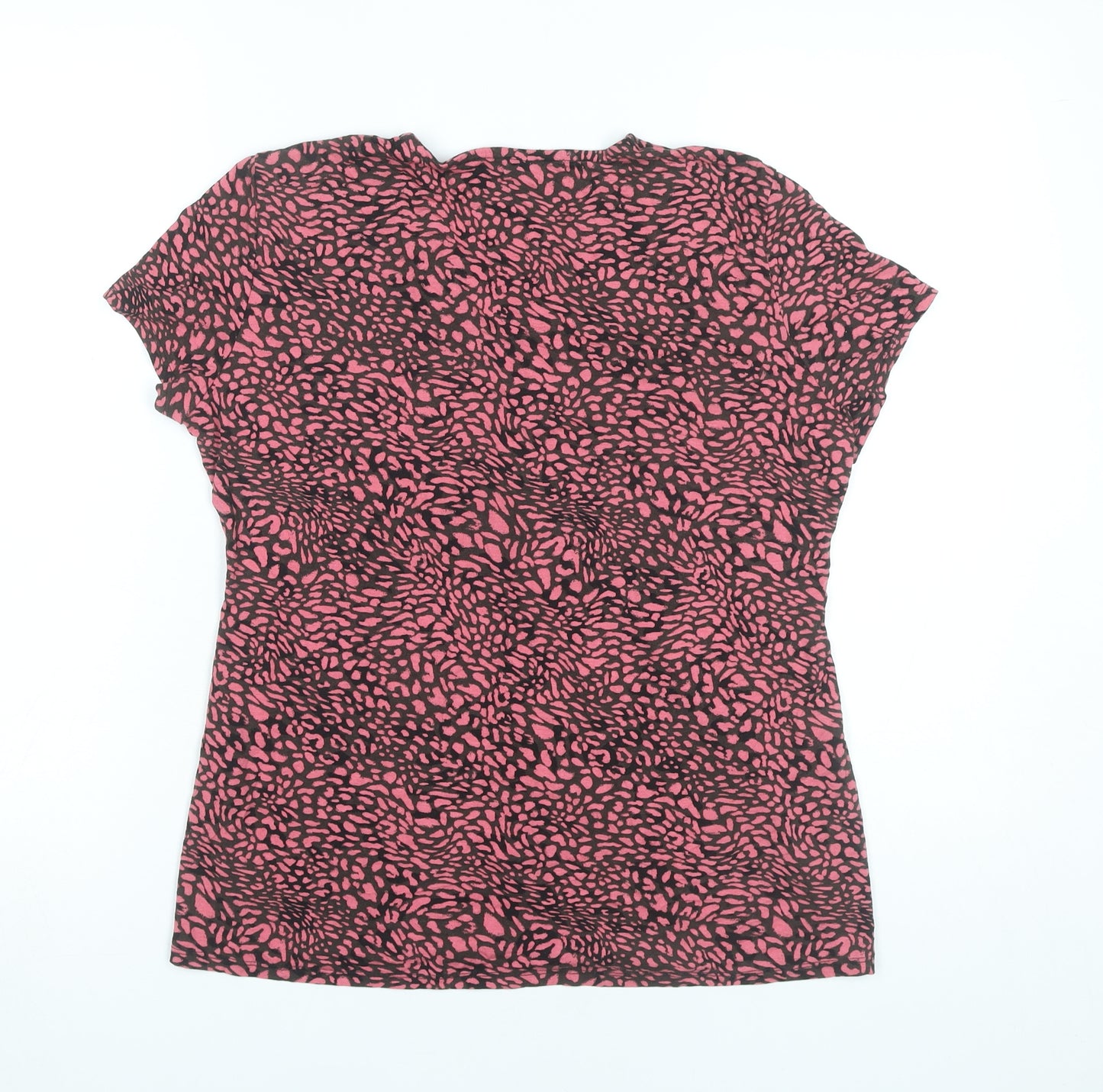Wallis Womens Pink Animal Print Blouse UK 14 V-Neck Short Sleeve