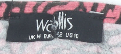 Wallis Womens Pink Animal Print Blouse UK 14 V-Neck Short Sleeve